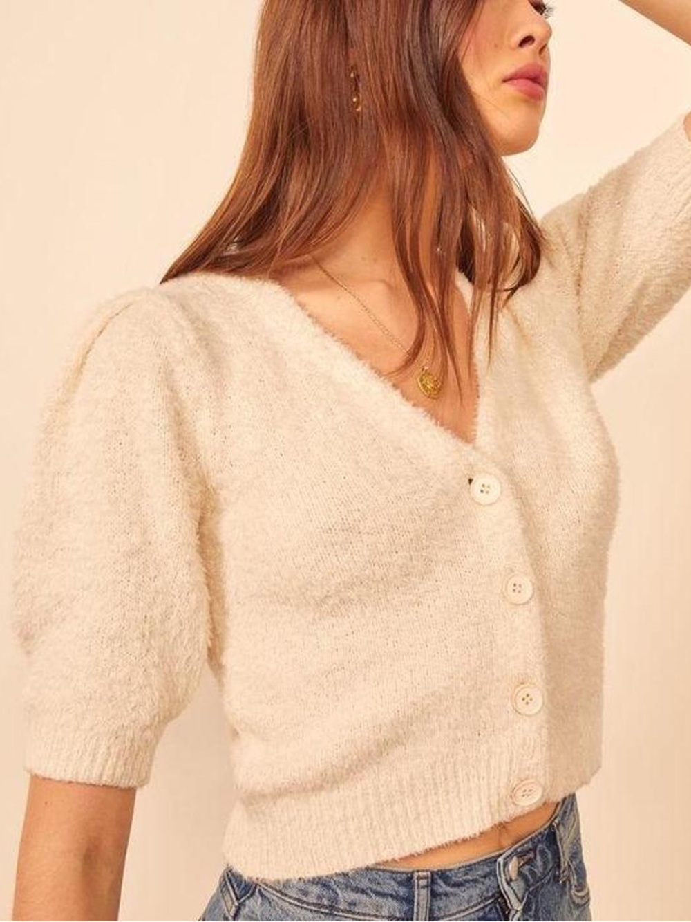 Reformation | Hope Organic Cotton Cardigan In Ivory